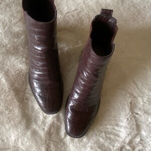 Elegant Burgundy Croc-Embossed Ankle Boots Factory JCrew